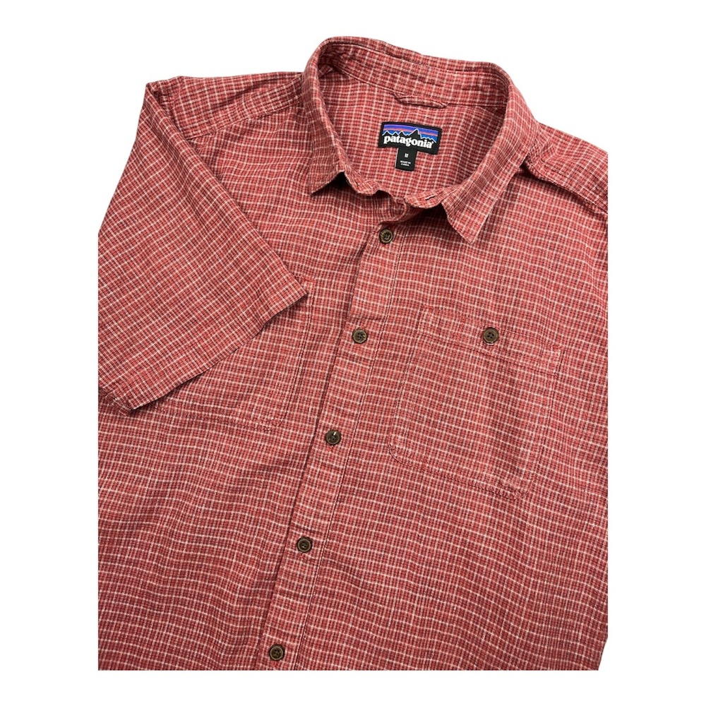 Patagonia Excellent Back Step Short Sleeve Men's M Red Plaid Hemp Cotton Shirt
